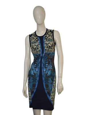 Roberto Cavalli Blue Baroque Midi Dress like new, IT 44