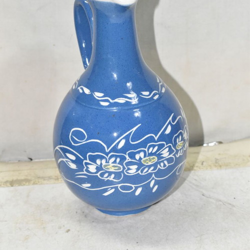 Handmade ceramic decorative jug like new, blue with floral design