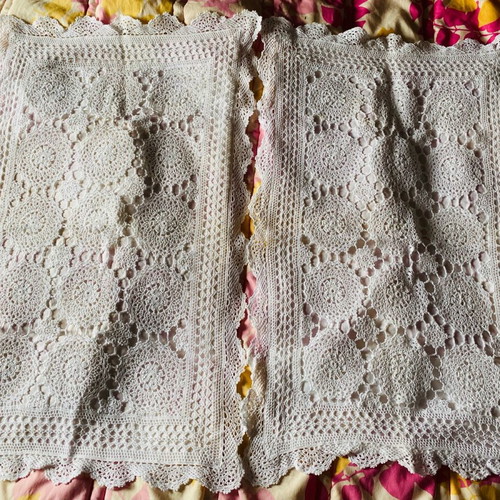 Decorative pillowcases handmade knitted used, white