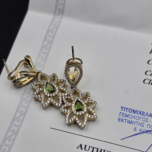 Gem Palace earrings like new, natural Chrome Diopside & White Topaz