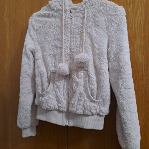 Atmosphere beige fluffy hoodie jacket, size S