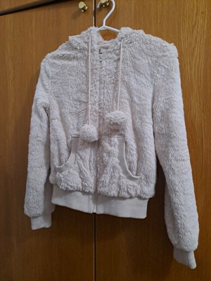 Atmosphere beige fluffy hoodie jacket, size S