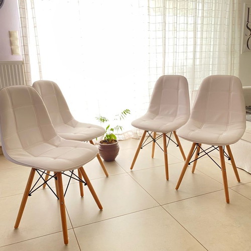 White leather chairs new, set of four