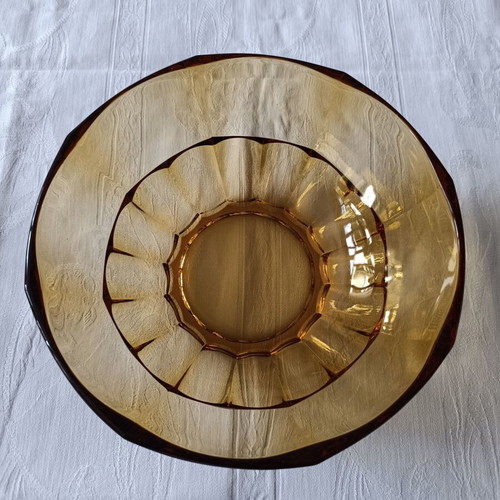Art Déco vintage glass fruit salad set amber color like new, 11 pieces