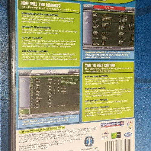 Sega Football Manager 2006 PC/MAC CD ROM like new