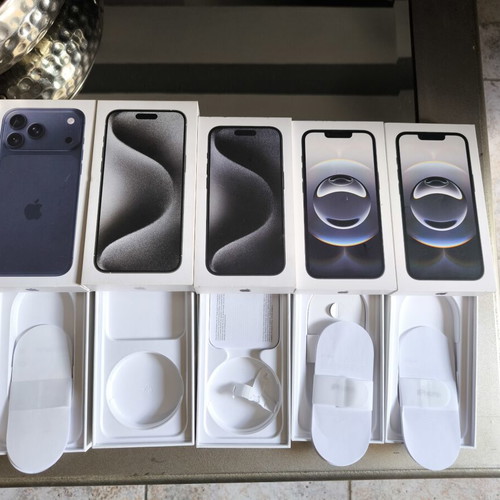 iPhone boxes like new including 17 Pro Max, 16e, 15 Pro Max, Airpods Max, Magic Keyboard, iPad Pro