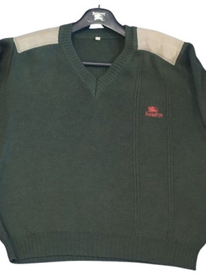 Burberrys Vintage Sweater used, green, size L, V-neck with suede details