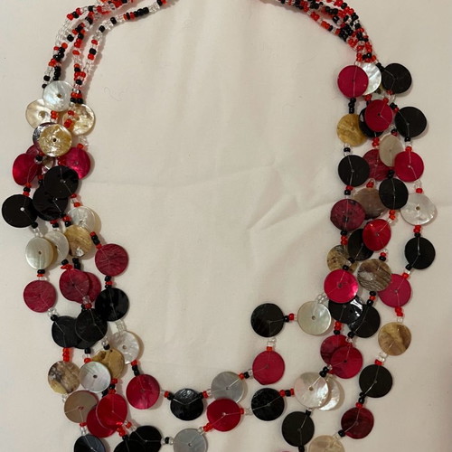 Vintage shell disc bib necklace used, multi strand