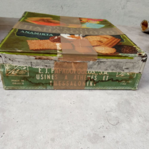 Vintage collectible Papadopoulou biscuit packaging used from 1980s