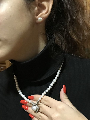 Μαργαριταρένιο κολιέ 45 cm με 66 λευκά μαργαριτάρια και ασήμι 925 με Swarovski