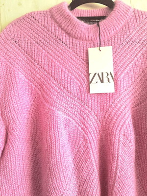 Zara women's sweater new, 100% wool, pink, size L