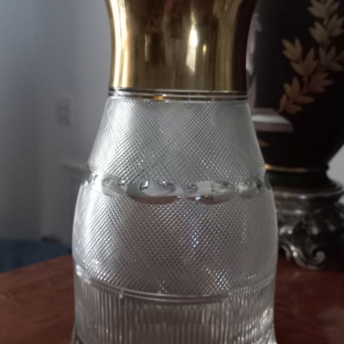 Moser crystal water jug with gold leaf, new