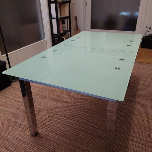 Elementi extendable dining table used, glass and metal