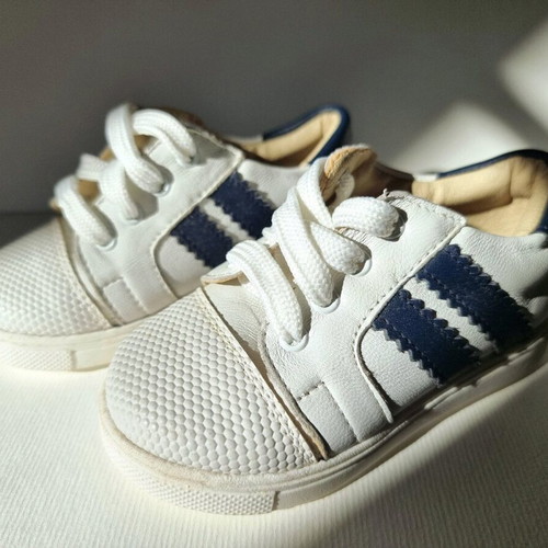 Gorgino Leather Baby Shoes N21 White with Blue Details Like New