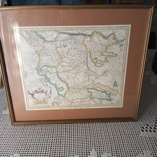 Silk screen print old map of Macedonia and Epirus 1619 used
