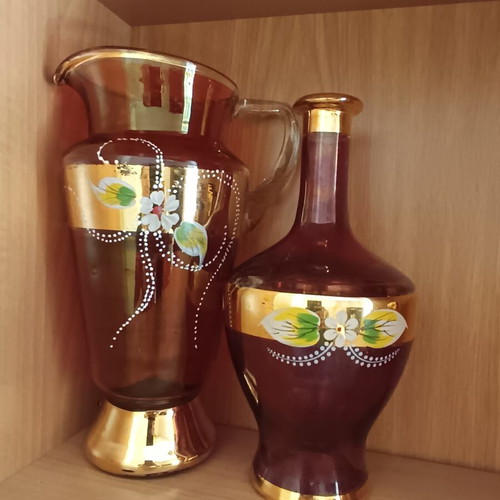 Bohemia Crystal vintage set in amber with gold decoration