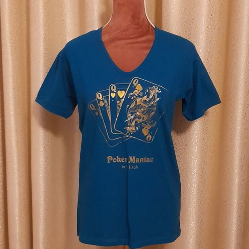 Short-sleeve printed t-shirt like new, size L-XL, petrol color