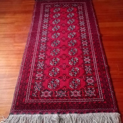 Handmade red wool rug used 1x1.98 m