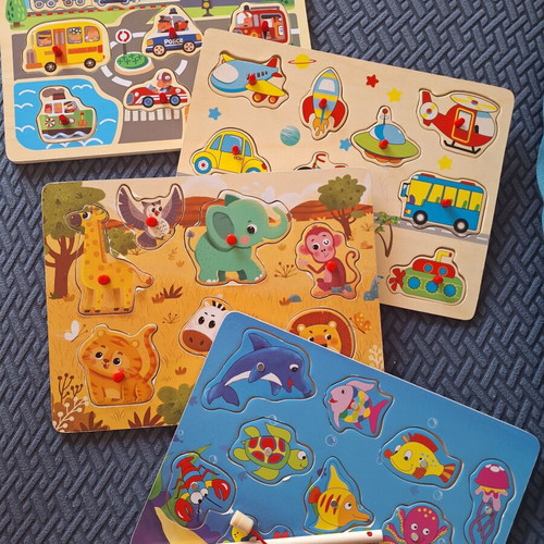 Wooden puzzles set of 4 used with fishing magnets