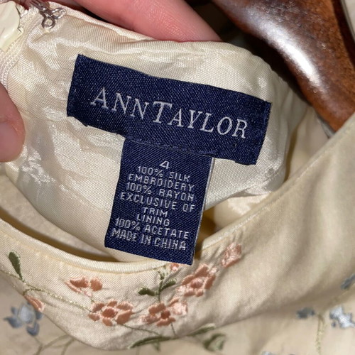 Ann Taylor silk dress new with embroidery in blue and pink shades
