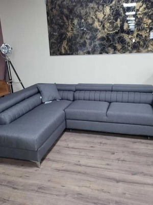 Gray fabric corner sofa with sleep function and storage new