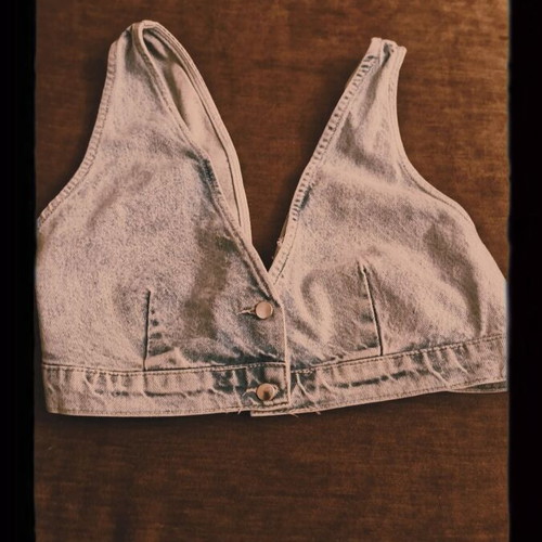 Stradivarius denim bustier top like new, faded blue, size XL
