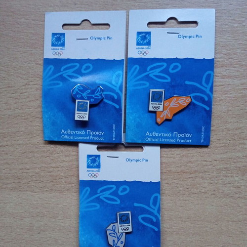 Olympic pins Athens 2004 new, set of 3 with olive branch