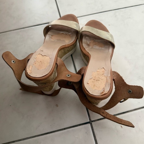 Real leather gold platform heels sandals used, size 37