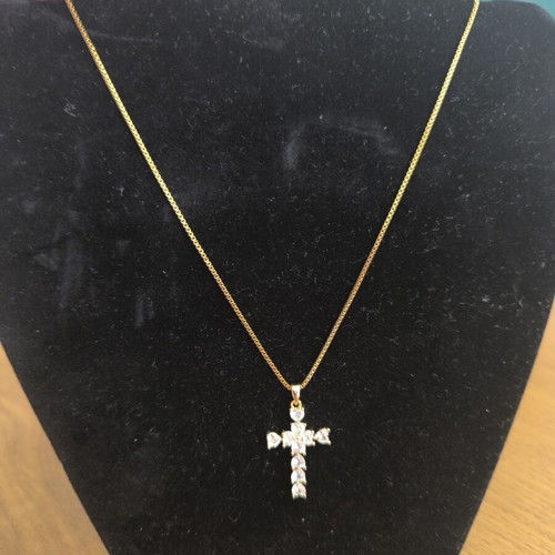 Necklace with Cross in Gold Tone and White Zircon Stones new