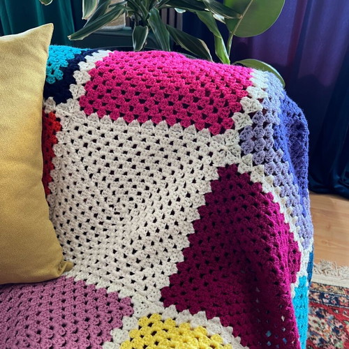 Handmade knitted patchwork blanket throw multicolor new
