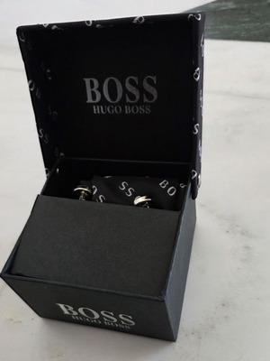 Boss tie and cufflinks set new, black and gray