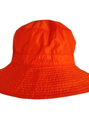 Prada bucket hat new, orange nylon embroidered logo, size M