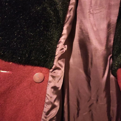 Coat with fur used, burgundy wool, size L