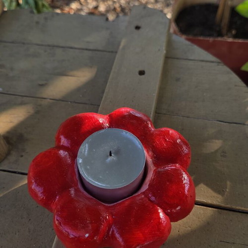 Handmade red flower tealight holder