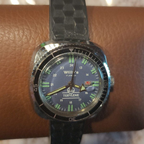 Vintage Willy’s Terylene ICI Diver watch, blue dial, 17 jewels