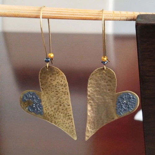 Handmade copper heart-shaped dangle earrings like new
