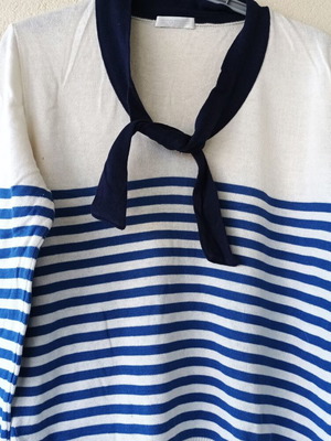 Women's striped long-sleeve pullover sweater, white and blue