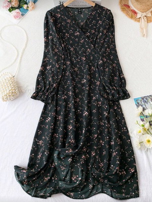 Shein dark green wrap dress new