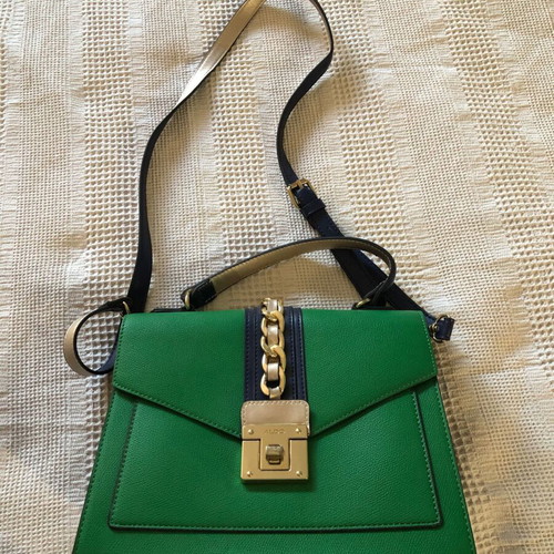 Aldo crossbody bag used green with blue and gold chain