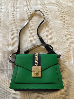 Aldo crossbody bag used green with blue and gold chain