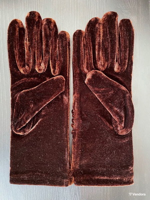 Velvet women's gloves new, brown with gold sequins