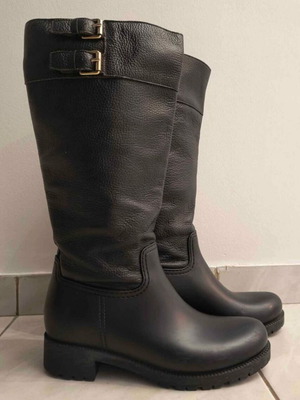 Μπότες Feng Shoe μεταχειρισμένες, μέγεθος 40, μαύρες, δέρμα και γαλότσα