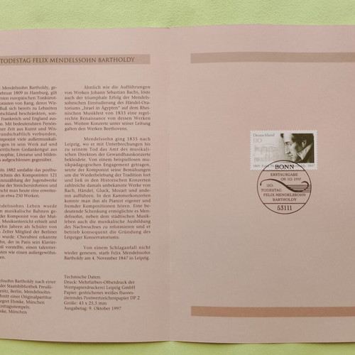 German 1997 stamp with Bonn first day cover, unsealed block