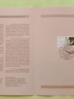 German 1997 stamp with Bonn first day cover, unsealed block