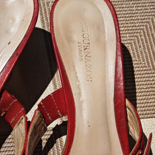 J. Bournazos Athens leather sandals used, red-orange, size 40