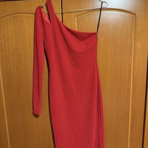 BSB evening metallic red dress one shoulder like new