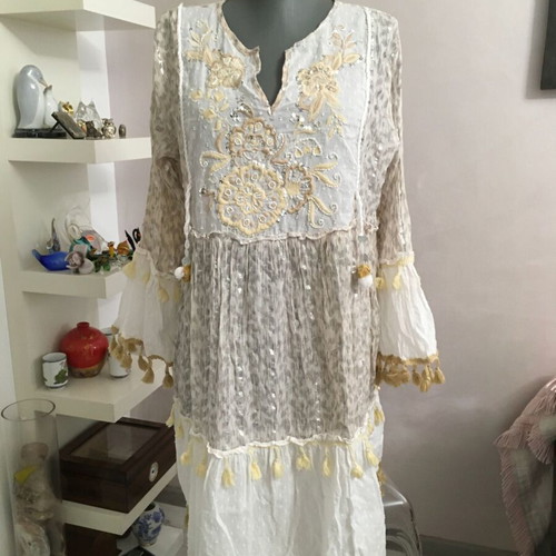 Boho dress tunic with rich embroidery and tassels like new