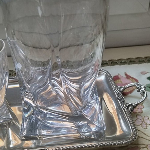 Bohemia Quadro whiskey set with decanter, glass and silver-plated tray