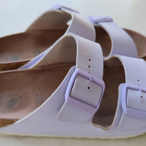 Birkenstock Arizona Vegan Birko-Flor Nubuck Sandals Lavender Fog Size 39 Like New