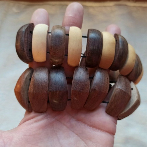 Wooden bracelets new, handmade elastic natural tones